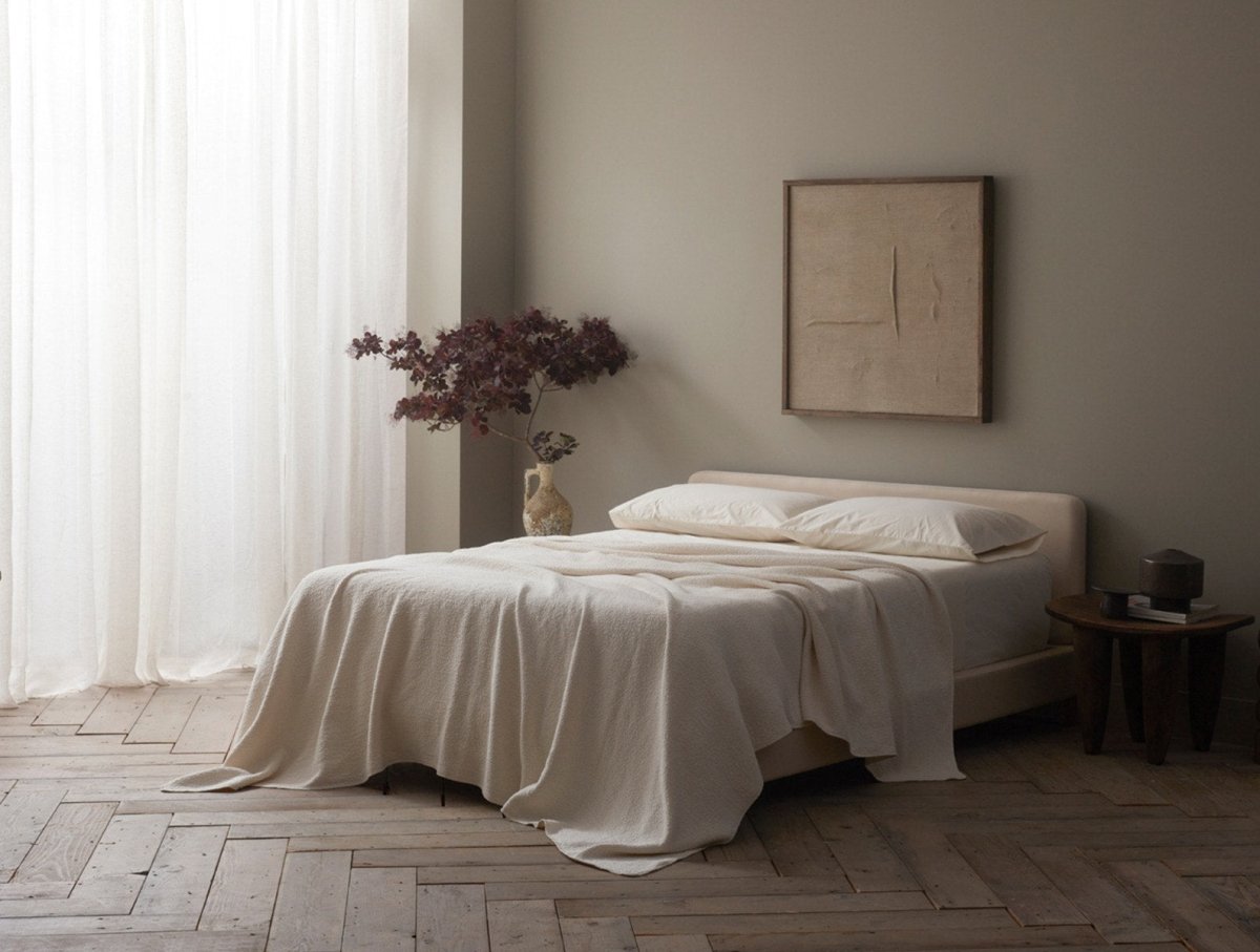 Coyuchi Cascade Organic Matelasse Blankets at Fig Linens and Home - Lifestyle View 1