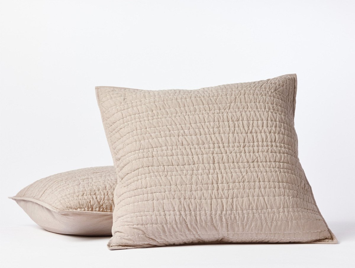 Channel Handstitched Organic Quilted Euro Shams by Coyuchi - Hazel Chambray at Fig Linens and Home