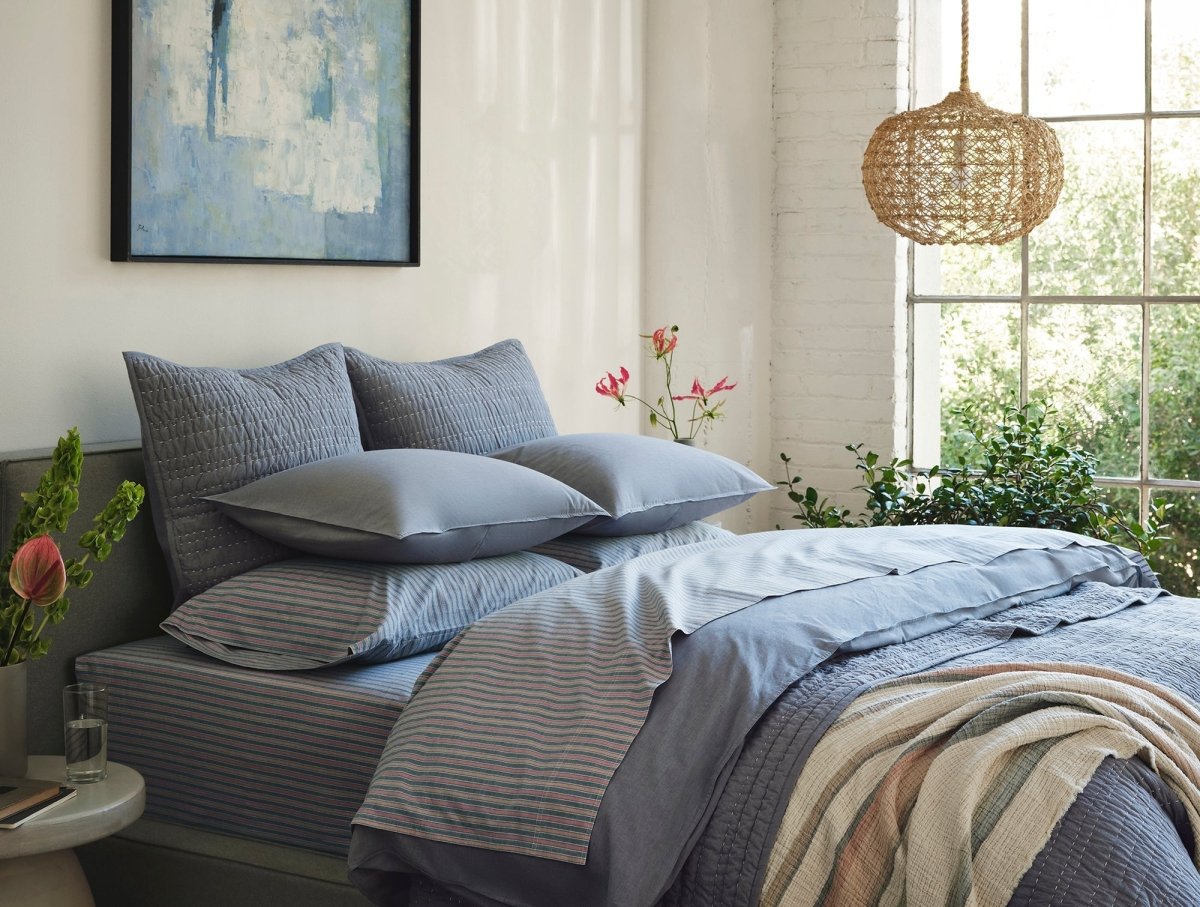 Channel Handstitched Organic Quilted Coverlets by Coyuchi - Indigo Chambray at Fig Linens and Home 2