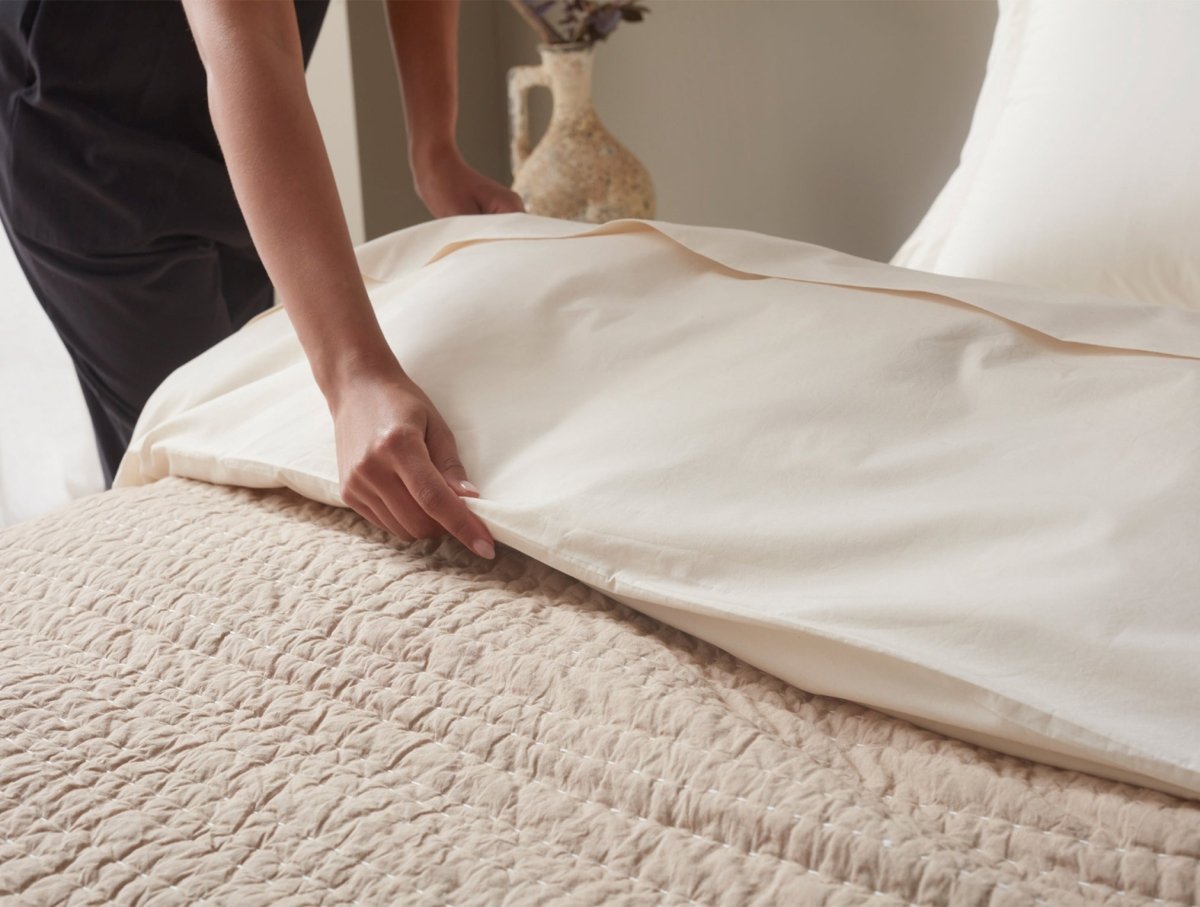 Channel Handstitched Organic Quilted Coverlets by Coyuchi - Hazel Chambray at Fig Linens and Home 5