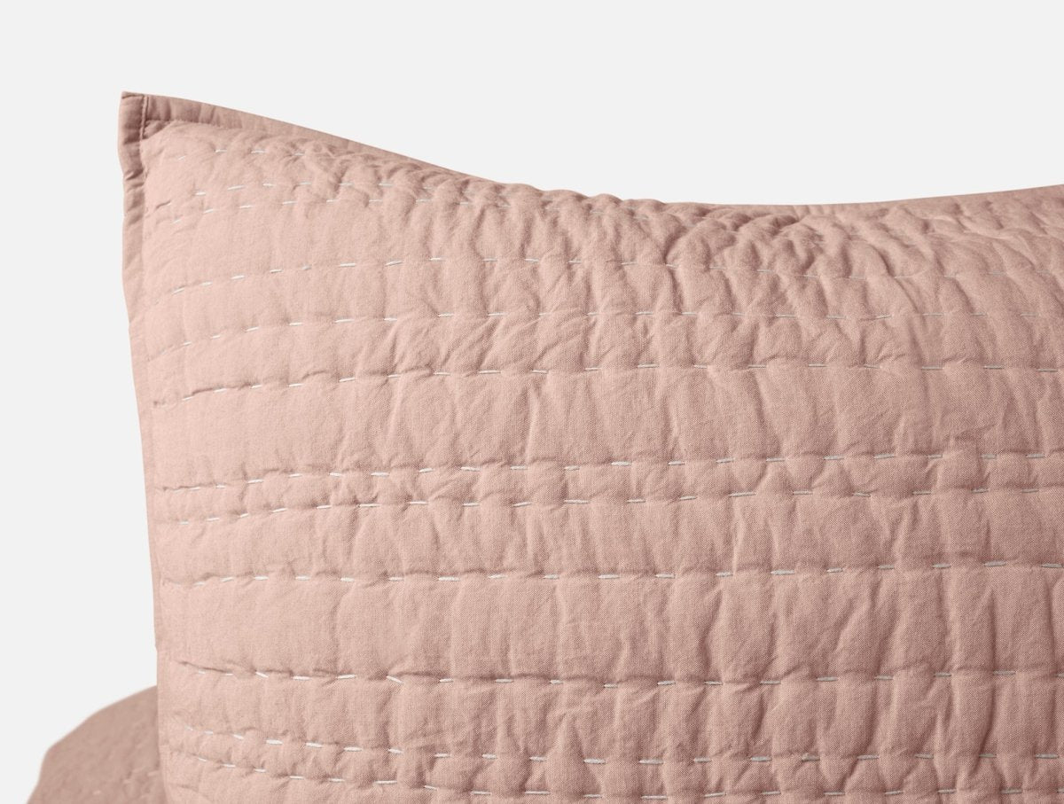 Coyuchi Channel Handstitched Organic Quilted - Praline Chambray at Fig Linens and Home - Detail 2