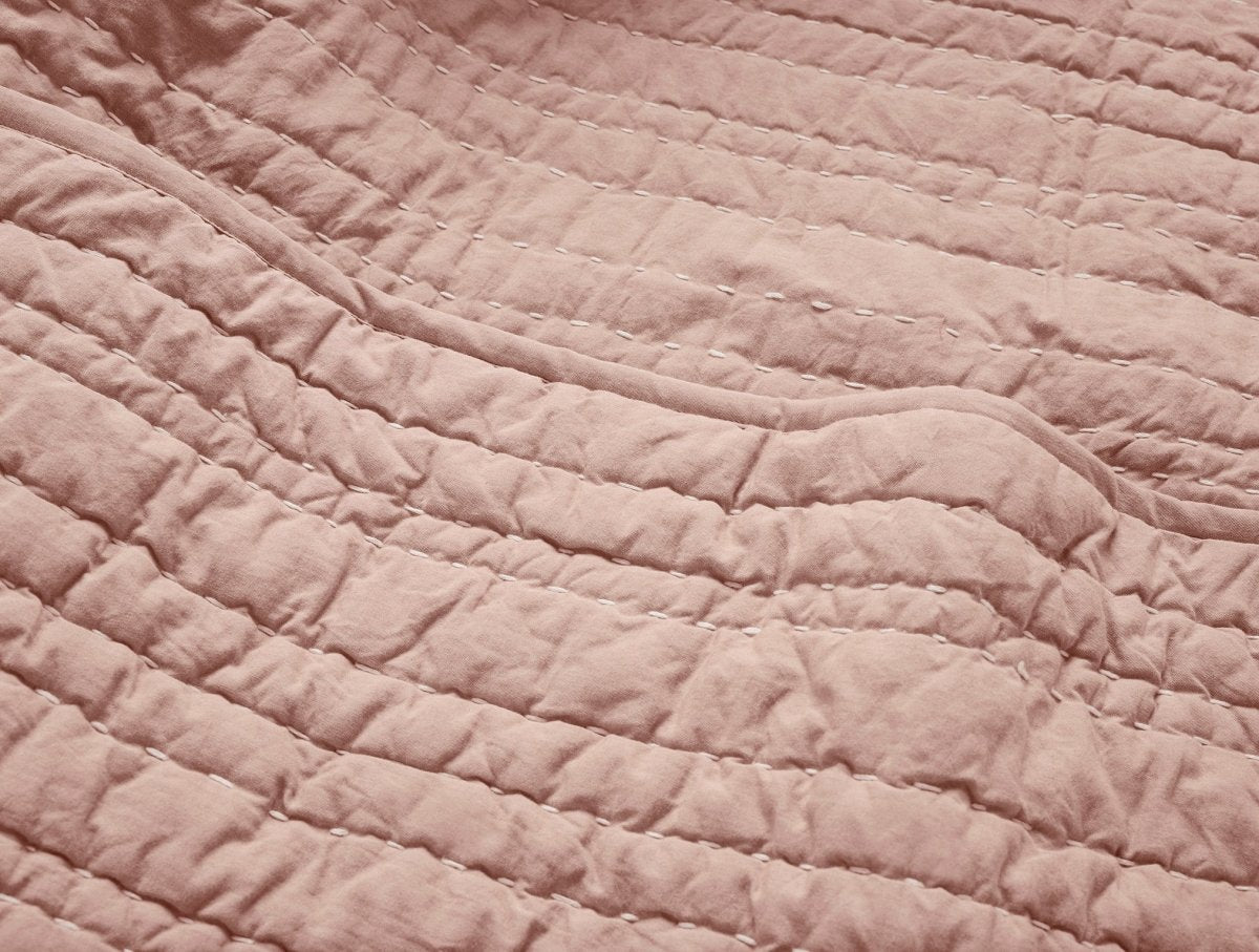 Coyuchi Channel Handstitched Organic Quilted Coverlets - Praline Chambray at Fig Linens and Home 1
