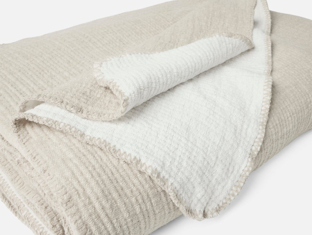 Coyuchi Cozy Cotton Stone Detail of Stitching at Fig Linens and Home