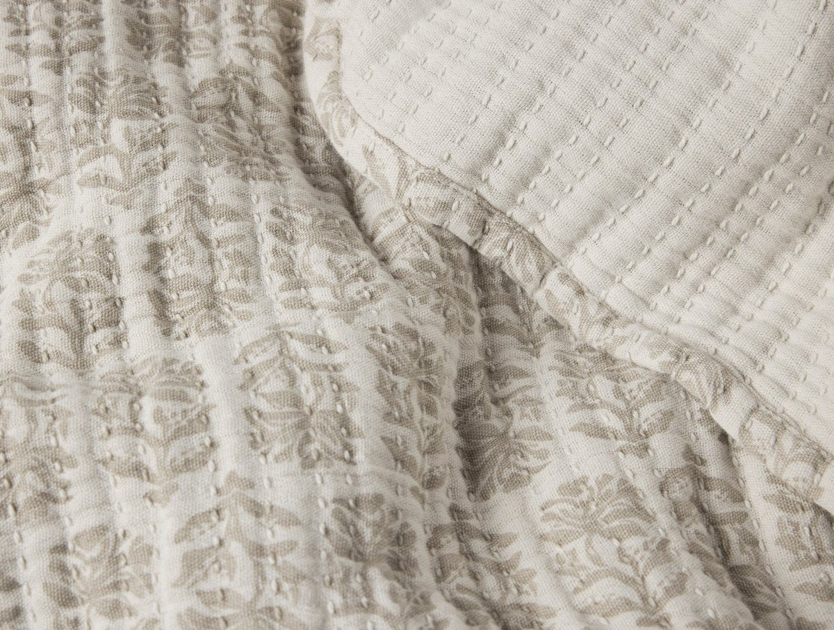 Fabric Detail View - Coyuchi Mirada Sand Chrysanthemum Organic Matelasse at Fig Linens and Home