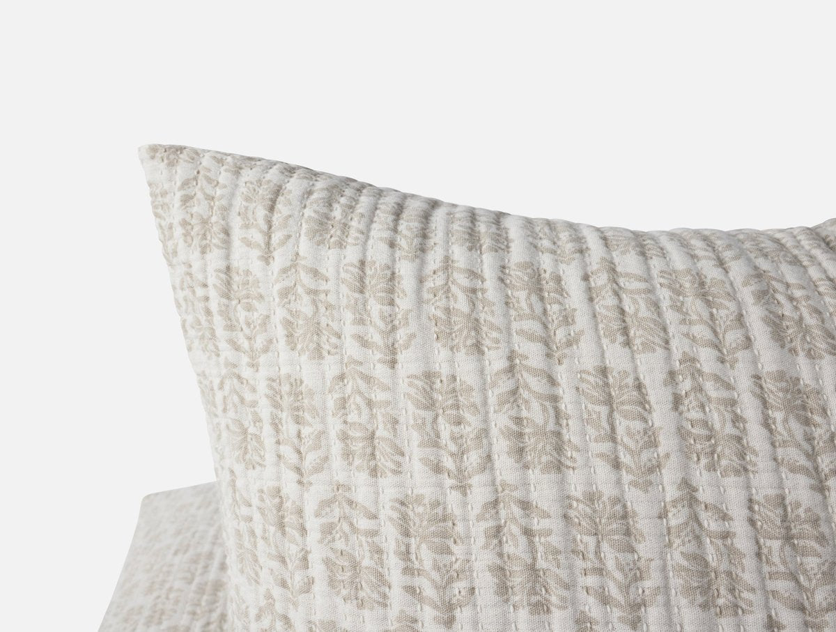 Euro Sham Detail View - Coyuchi Mirada Sand Chrysanthemum Organic Matelasse at Fig Linens and Home 1