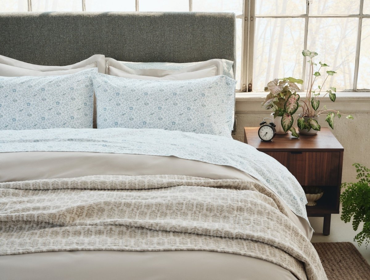 Coyuchi Mirada Sand Chrysanthemum Organic Matelasse at Fig Linens and Home - Lifestyle View 2