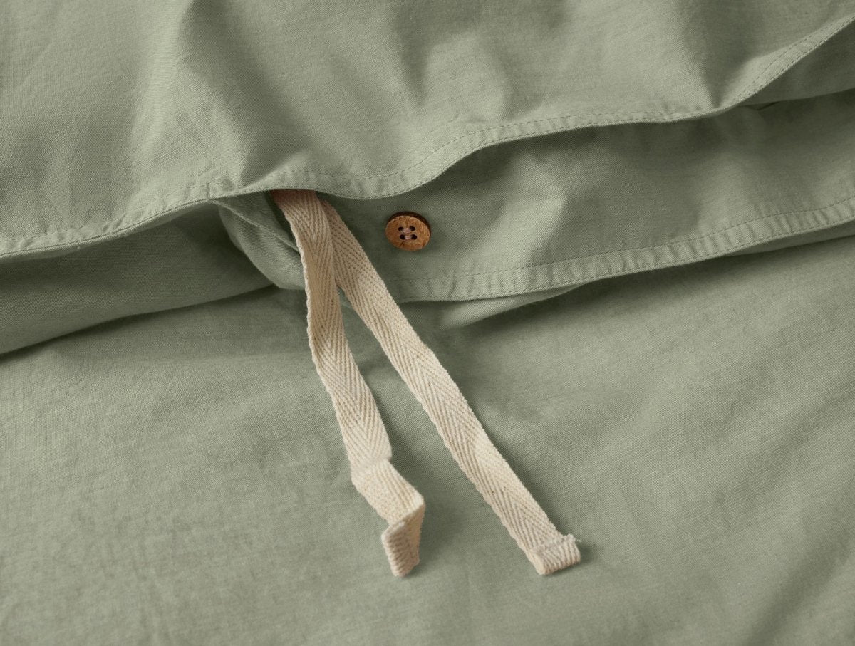 Organic Crinkled Percale Olive Chambray Duvet Cover 3 | Coyuchi at Fig Linens and Home