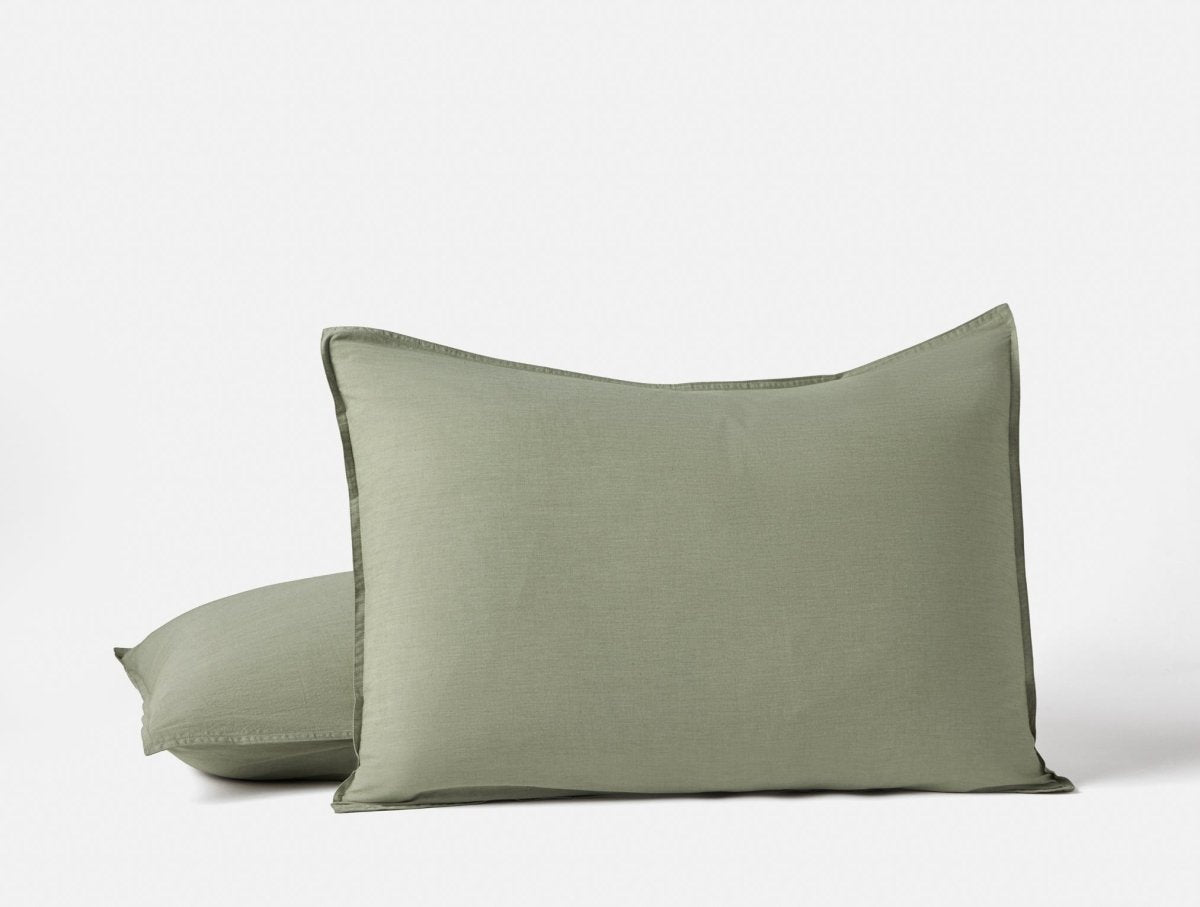 Organic Crinkled Percale Olive Chambray Standard Sham | Coyuchi at Fig Linens and Home