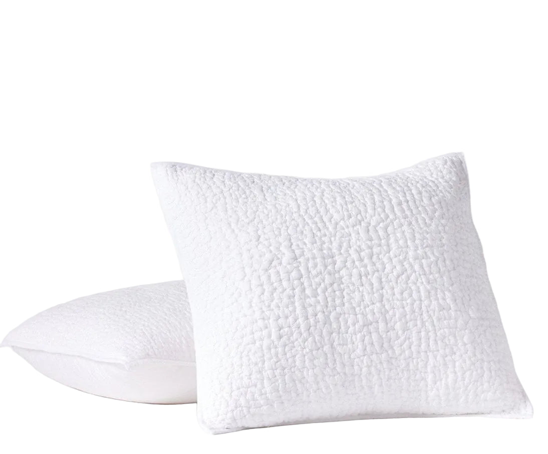 Pebbled Handstitched Organic Euro Sham by Coyuchi Alpine White Quilted at Fig Linens and Home 1