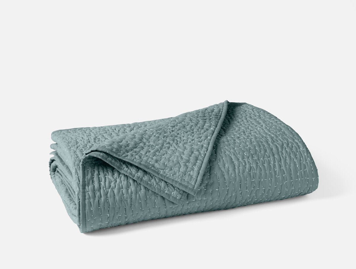 Pebbled Handstitched Organic Blankets by Coyuchi Lagoon Full/Queen Quilt 90” x 90” at FIG LINENS AND HOME 12