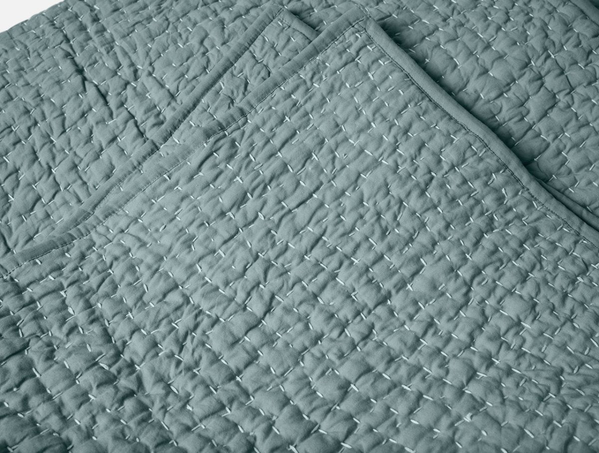 Pebbled Handstitched Organic Blankets by Coyuchi Lagoon Full/Queen Quilt 90” x 90” at FIG LINENS AND HOME 13