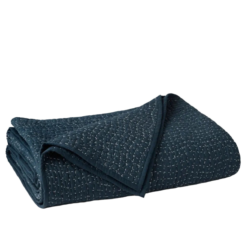 Coyuchi Pebbled Handstitched Organic Quilt in Midnight Indigo at Fig Linens and Home