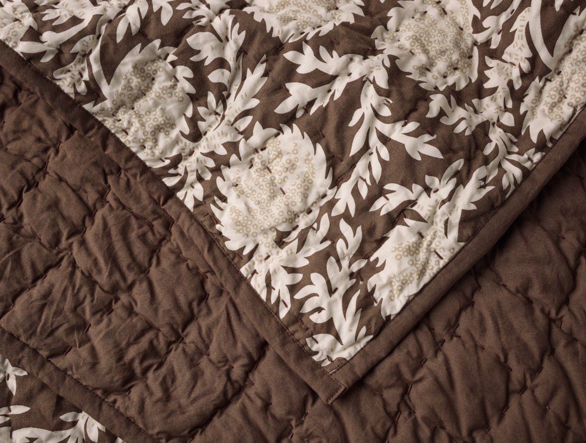 Robles Handstitched Organic Carob w/ Khaki Quilt 2 | Coyuchi at Fig Linens and Home