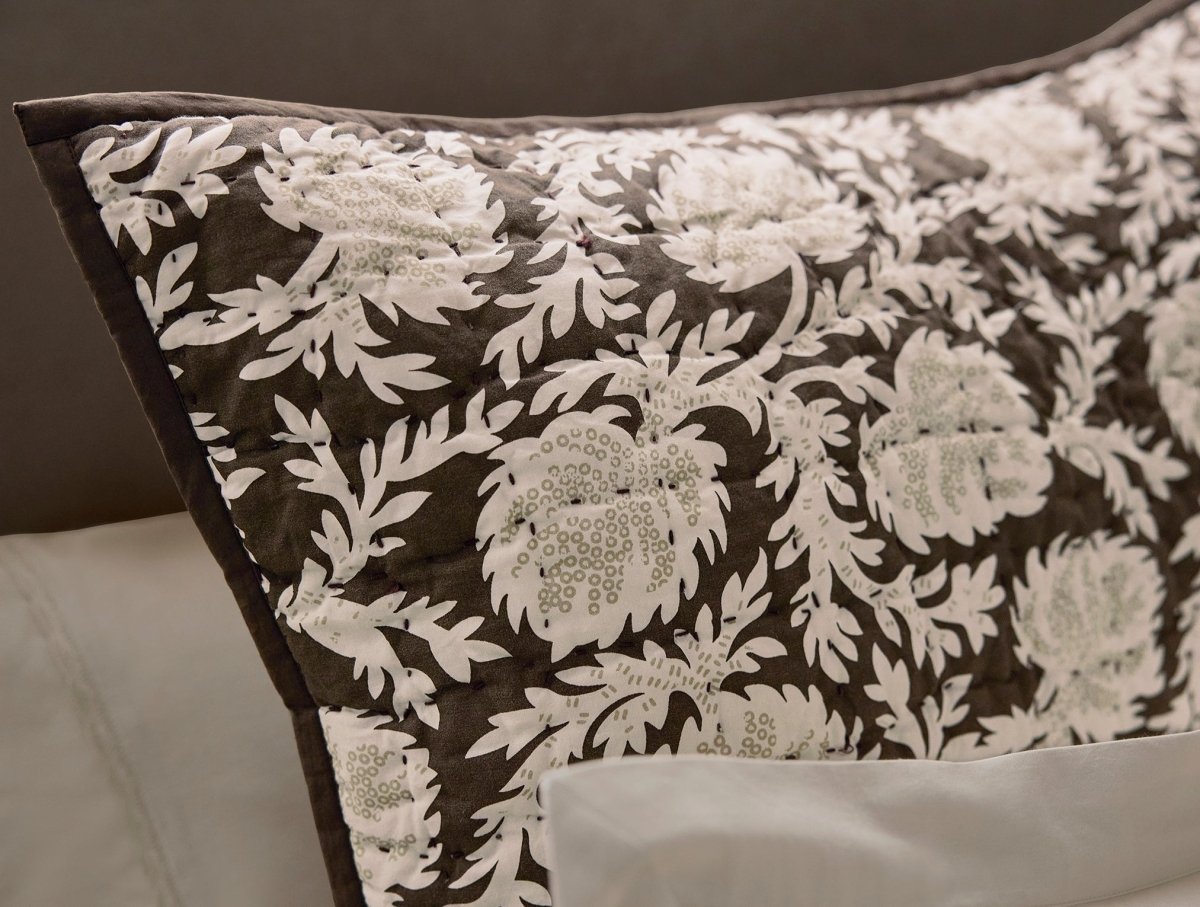 Robles Handstitched Organic Carob w/ Khaki Sham Styled Room View 2 | Coyuchi at Fig Linens and Home