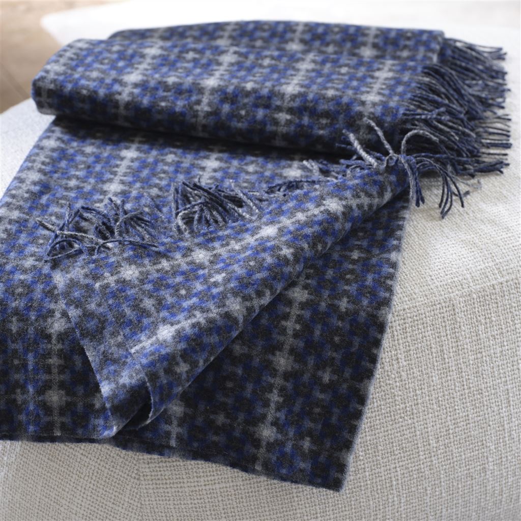 Designers Guild Pembroke Cobalt Merino Wool Throw at Fig Linens and Home - 12