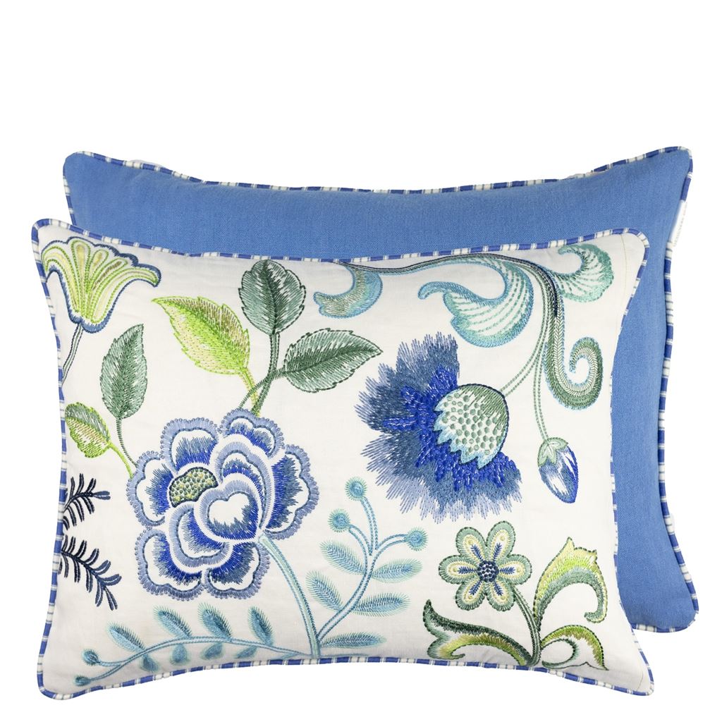 Embroidered Osier Damasse Cobalt Decorative Pillow - Designers Guild at Fig Linens and Home 7