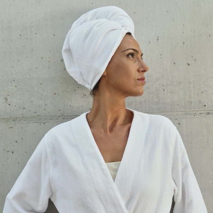 Abyss and Habidecor Spa Hair Towels - Side View at Fig Linens and Home