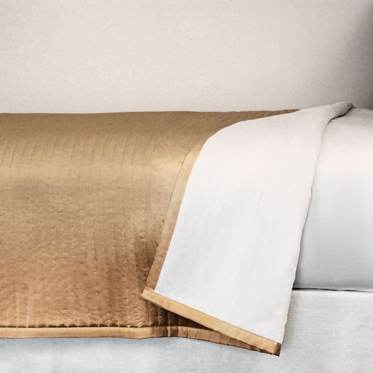 Ann Gish Charmeuse Channel Sand Bedding by Ann Gish - King Quilted Coverlet 112” x 98” Sand at FIG LINENS AND HOME - 1