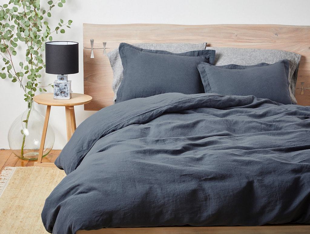 Fig Linens - Coyuchi Organic Linen Chambray Bedding - Harbor Blue - Lifestyle