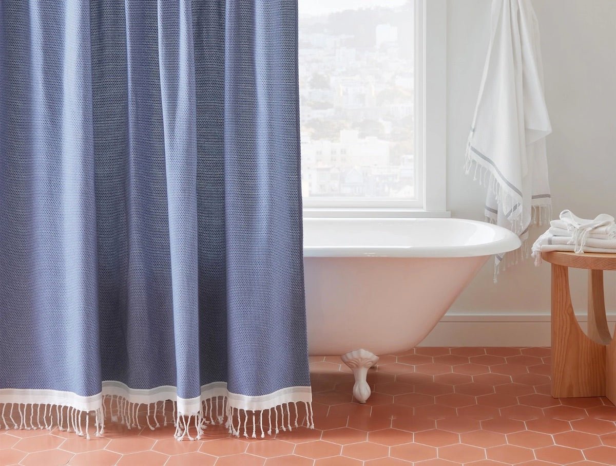 Fig Linens - Mediterranean Lake Organic Shower Curtain by Coyuchi