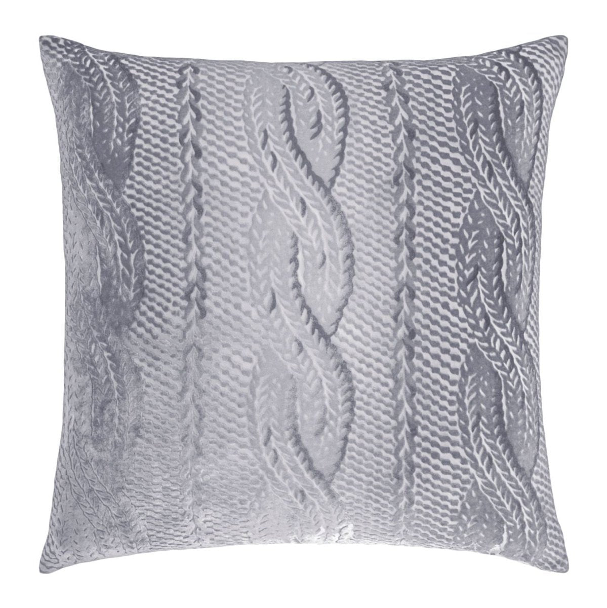 Fig Linens - Silver Grey Cable Knit Velvet Decorative Pillow by Kevin O'Brien Studio