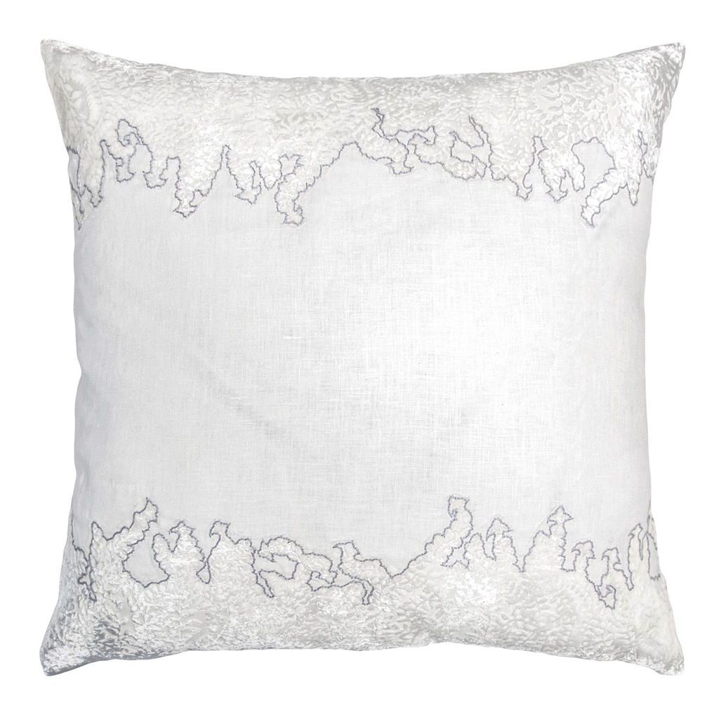 Ferns White & Grey Velvet Appliqué Square Pillow by Kevin O'Brien Studio - Fig Linens