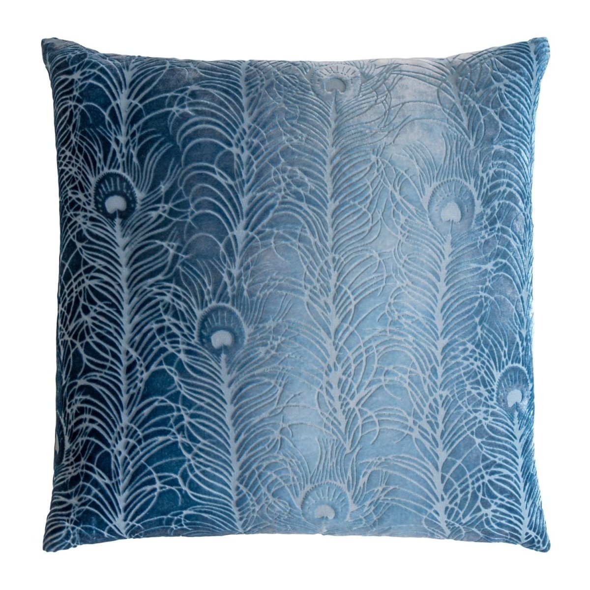 Fig Linens - Denim Peacock Feather Decorative Pillow by Kevin O'Brien Studio