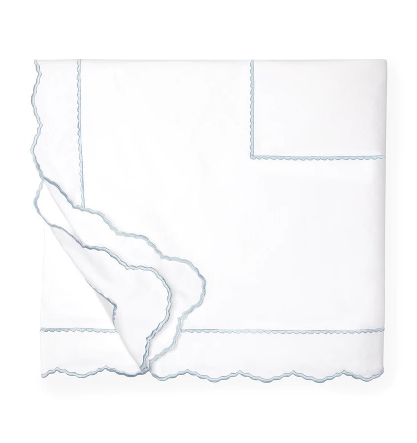 Sferra Pettine Bedding by Sferra - Twin Duvet Cover 68” x 86” White/Sky at FIG LINENS AND HOME - 14