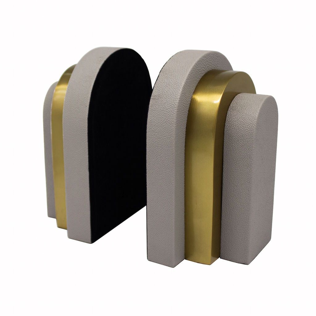 Hart Antique Brass & Grey Shagreen Bookends (Pair) - Fig Linens