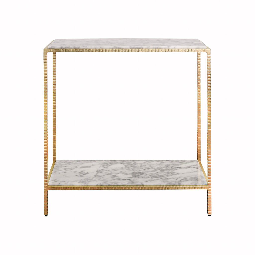 Fig Linens - Seton Hammered Gold Console with Marble Shelves by Worlds Away