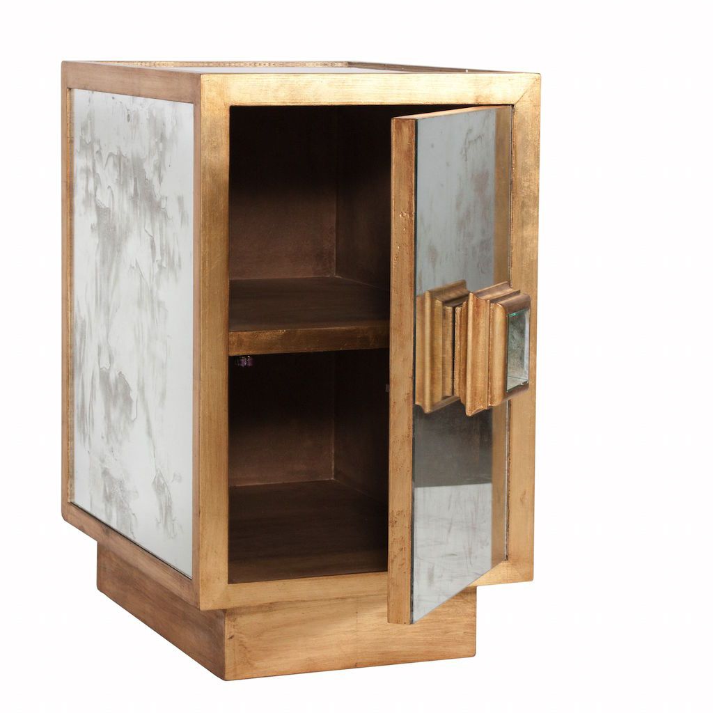 Worlds Away - Savannah Gold & Antique Mirror One Door Cabinet | Fig Linens