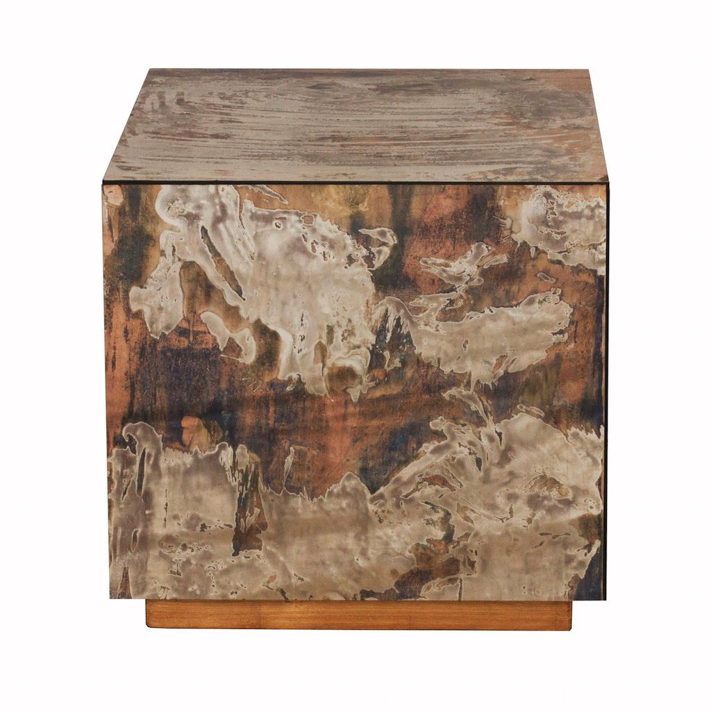 Fig Linens - Worlds Away - Cubo Antique Mirror Cocktail Cube with Gold Base