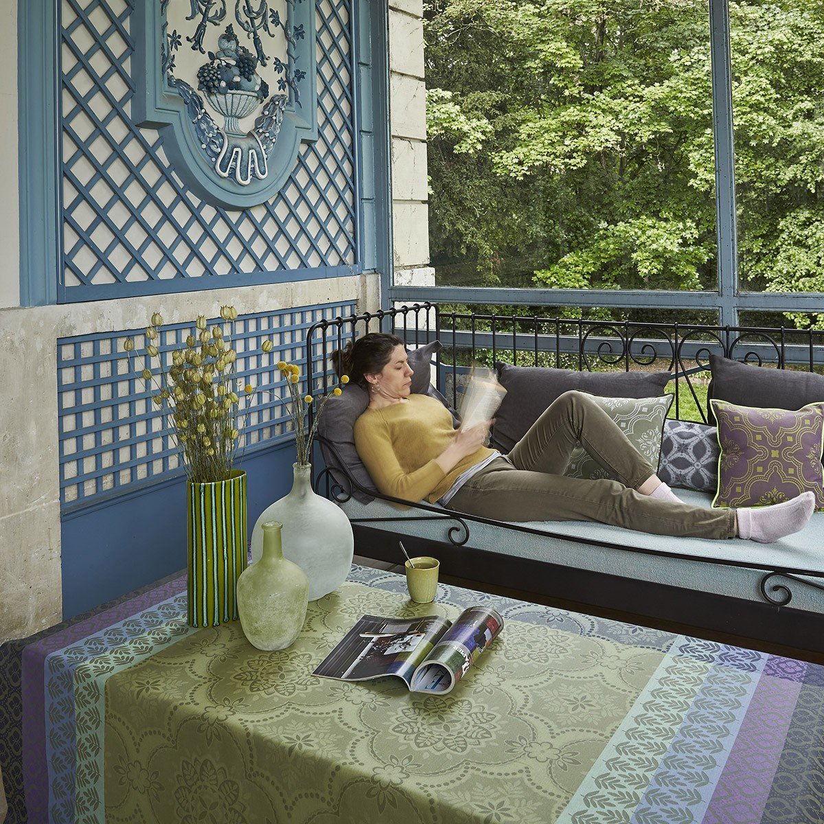 Fig Linens - Le Jacquard Francais Bastide Olive Tablecloth