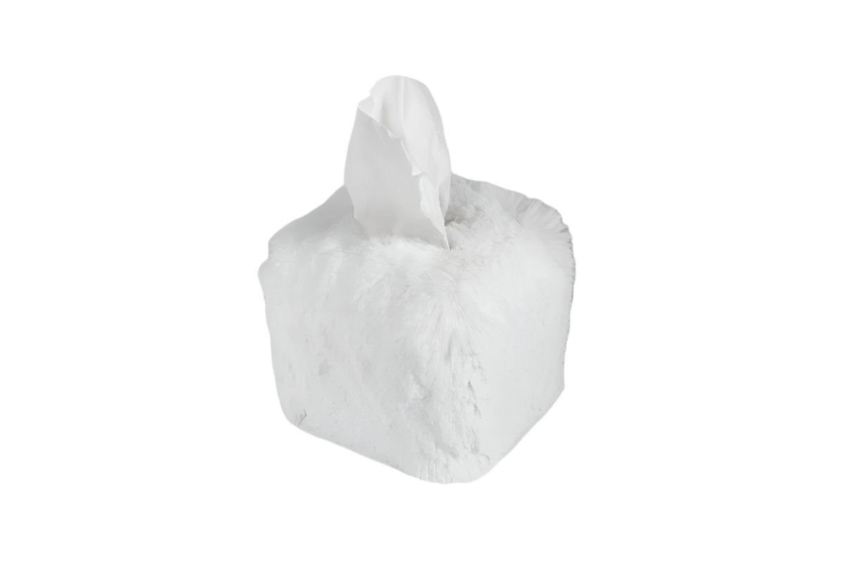 White Faux Fur Tissue Box Cover by Evelyne Prélonge | Fig Linens