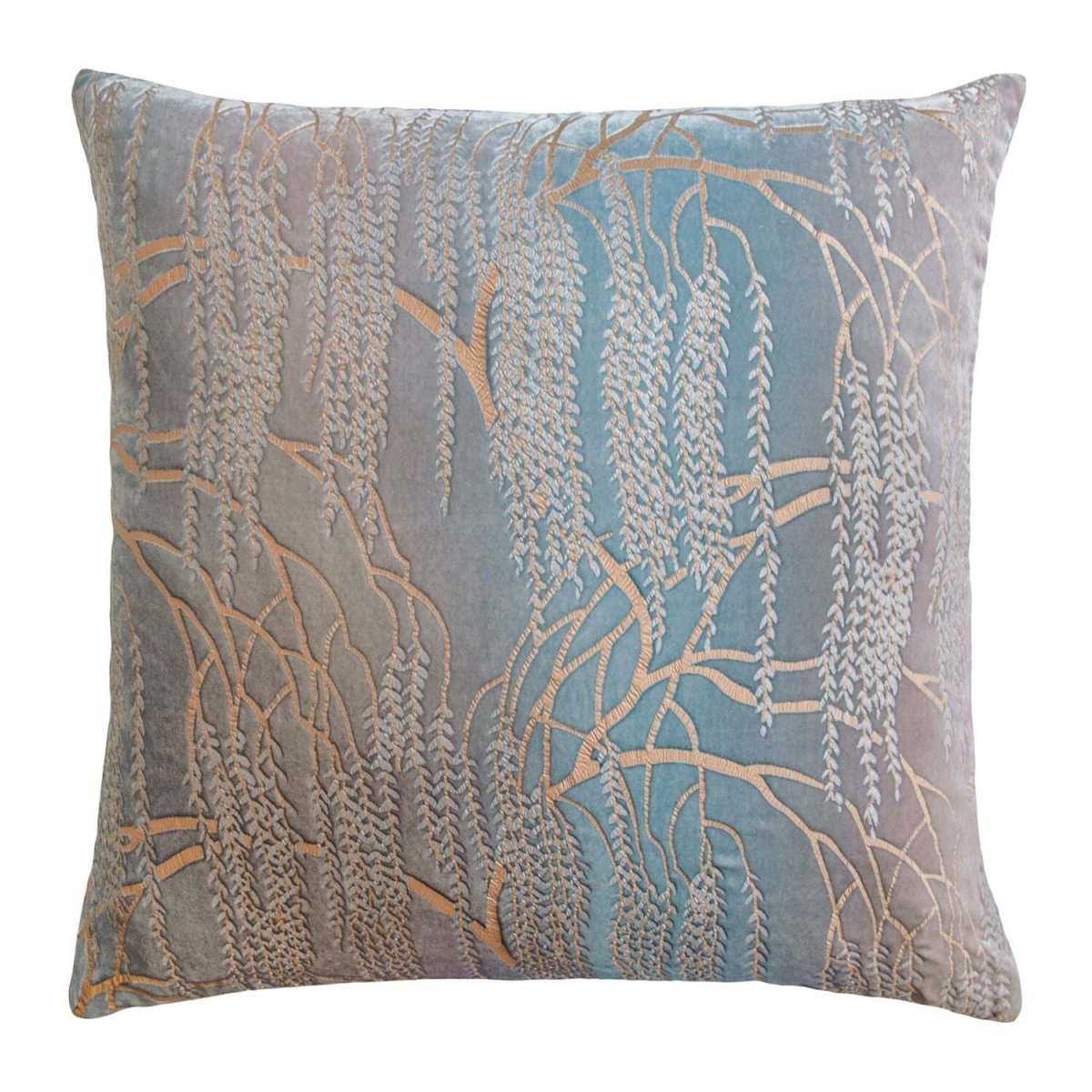 Fig Linens - Metallic Robin’s Egg Willow Velvet Pillows by Kevin O'Brien Studio