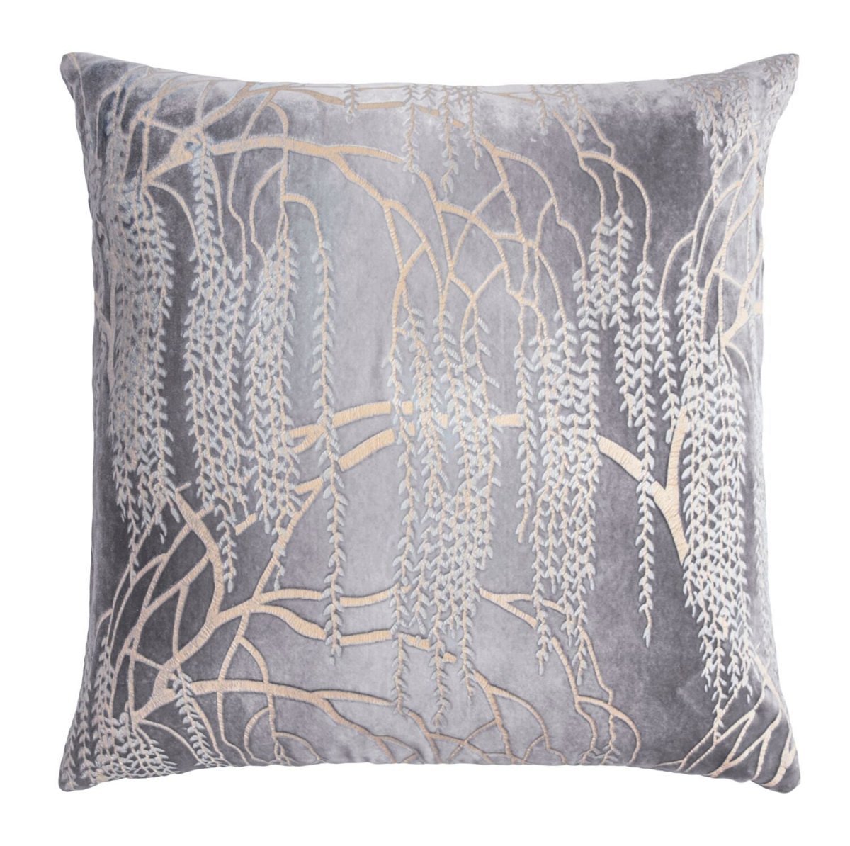 Fig Linens - Metallic Willow Silver Gray Velvet Pillows by Kevin O'Brien Studio