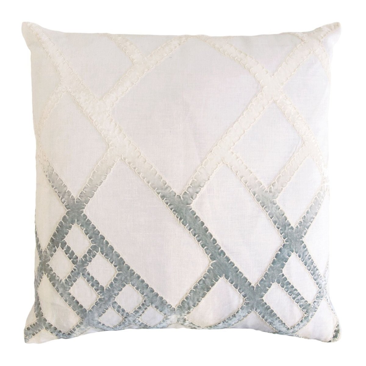 Fig Linens - Sage & White Net Velvet Appliqué Pillow by Kevin O'Brien Studio