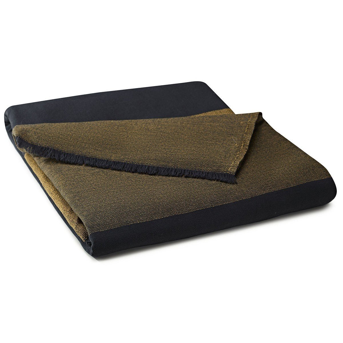 Duo Cumin Yellow and Black Wool Throw by Le Jacquard Français | Fig Linens