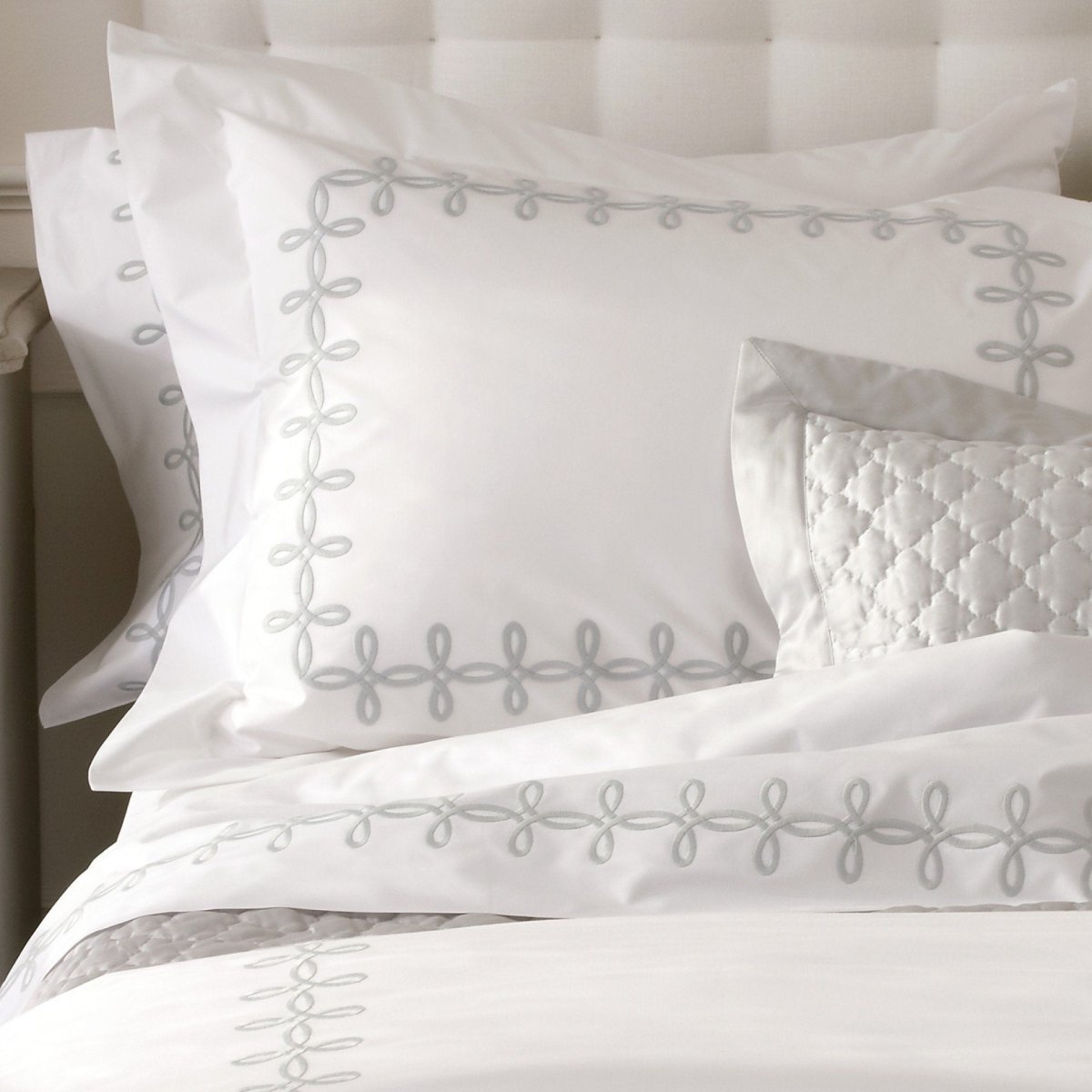 Fig Linens and Home - Matouk Luxury Bed Linens - Gordian Knot Silver Bedding