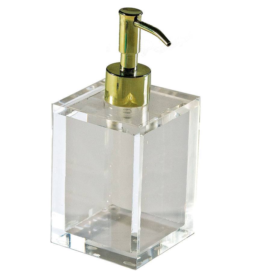 Mike + Ally Ice Clear Lucite Bath Accessories by Mike + Ally - Solid Ice Box Pump (3 in W X 6.75 in H) with Gold Pump at FIG LINENS AND HOME - 13