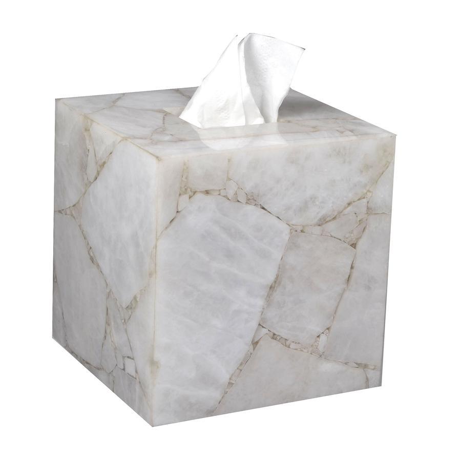Fig Linens - Mike and Ally Milky White Quartz Tissue Box cover