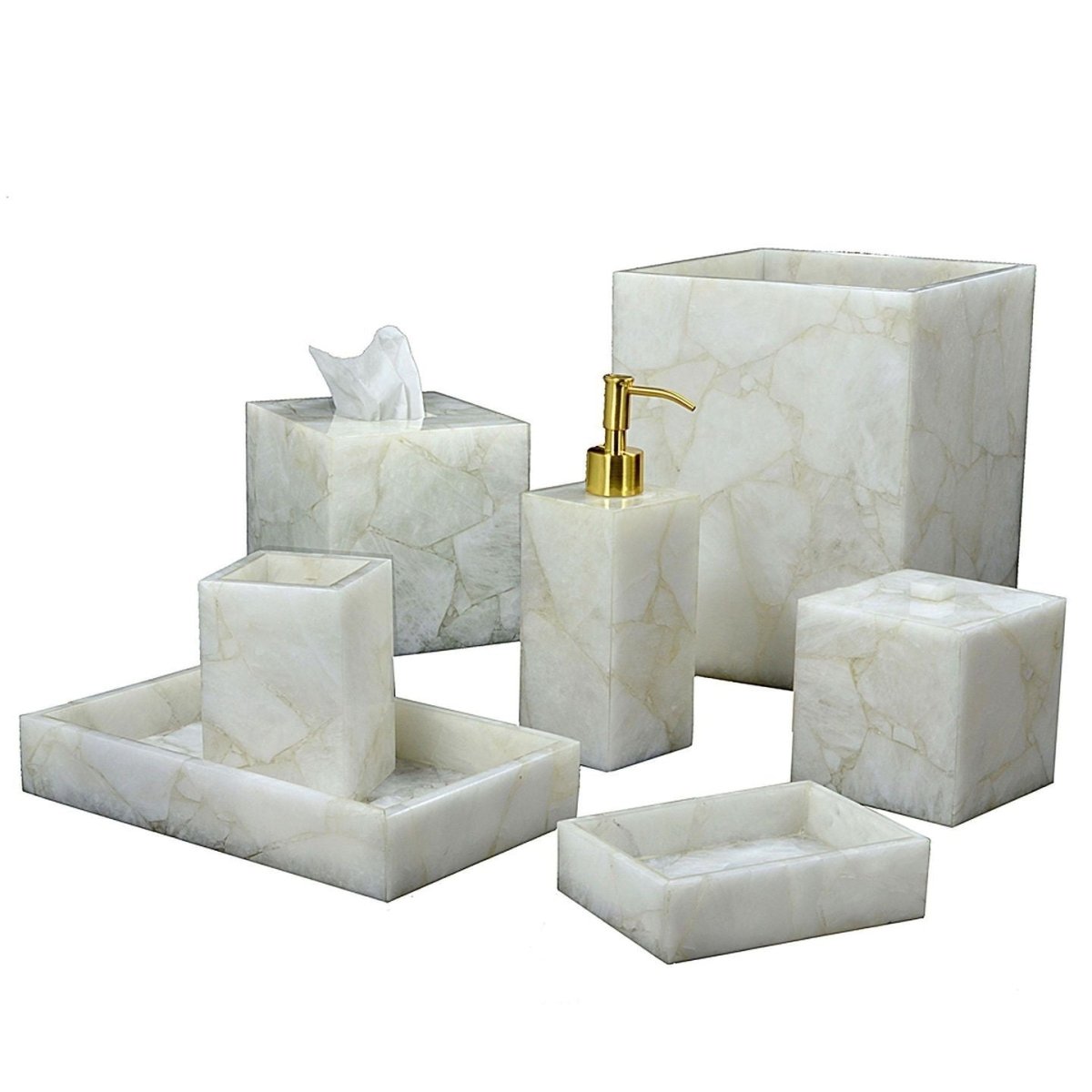 Taj Milky White Quartz Bath Accessories by Mike + Ally | Fig Linens