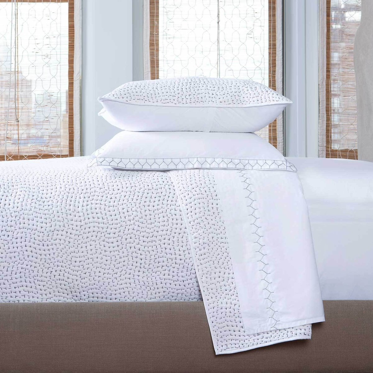 Fig Linens - Hand Stitched Gray Coverlets and Shams by John Robshaw