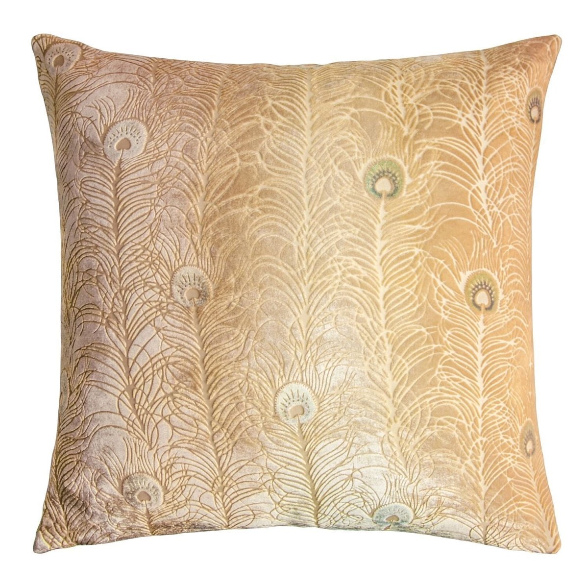 Fig Linens - Gold Beige Peacock Feather Decorative Pillow by Kevin O'Brien Studio