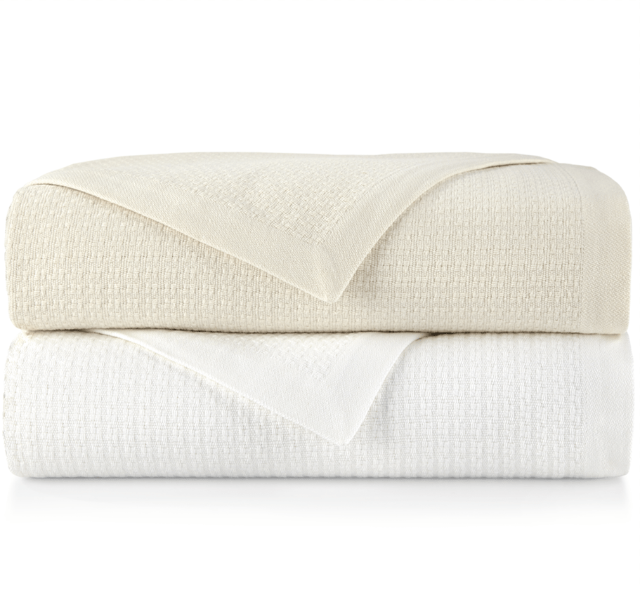 Newport Cotton Blankets in White and Pearl - Peacock Alley | Fig Linens