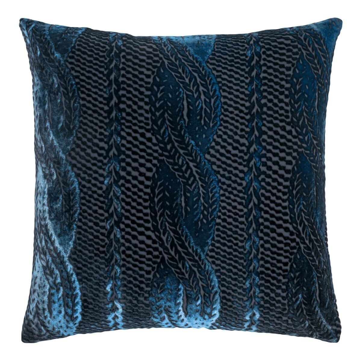 Kevin O’Brien Studio Cobalt Black Cable Knit Pillow by Kevin O'Brien Studio - 20” x 20” Cobalt Black at FIG LINENS AND HOME - 1