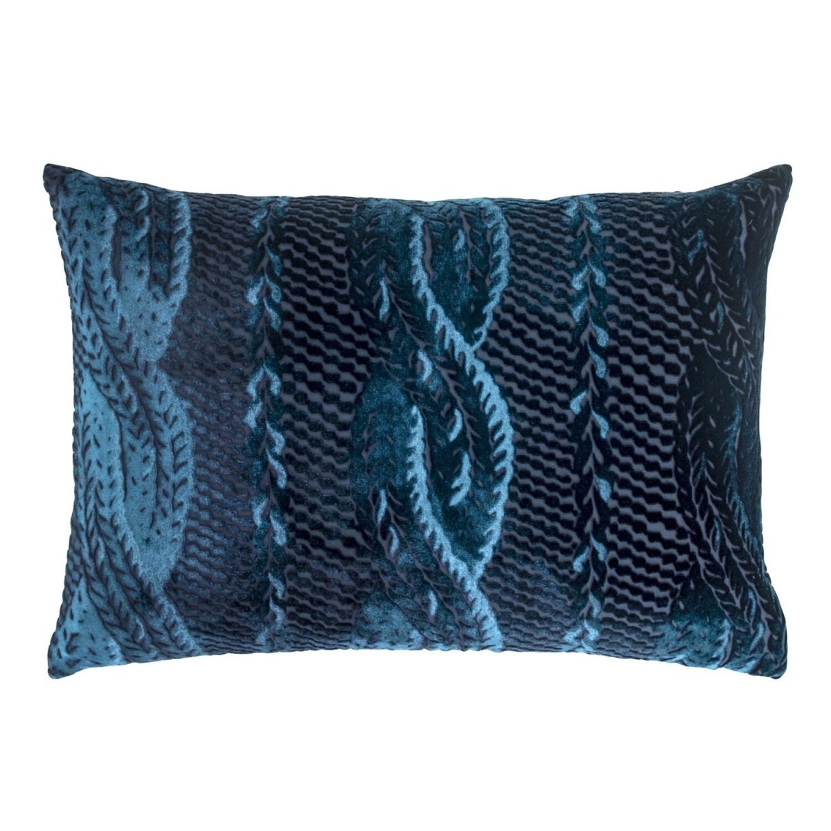 Kevin O’Brien Studio Cobalt Black Cable Knit Pillow by Kevin O'Brien Studio - 14” x 20” Cobalt Black at FIG LINENS AND HOME - 2