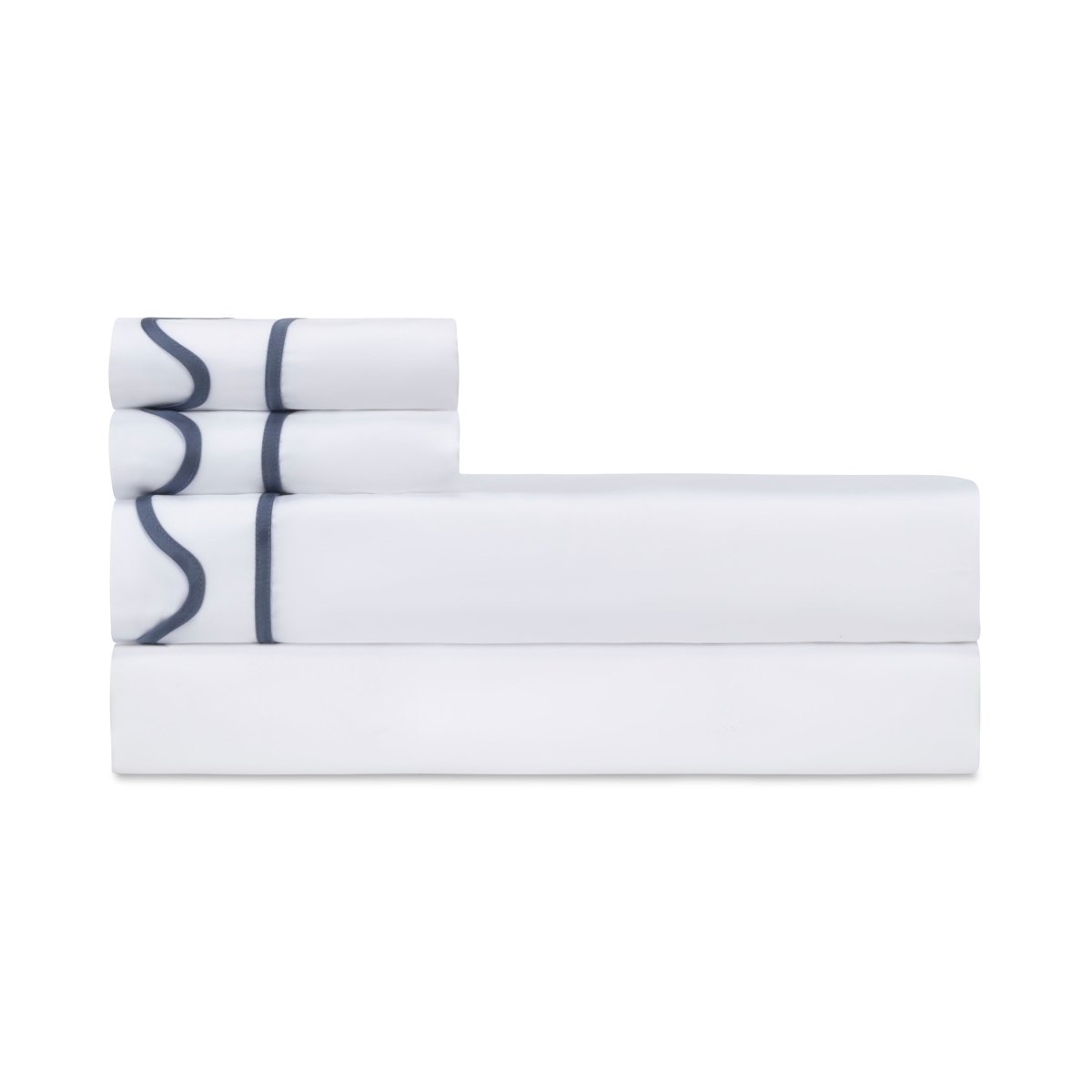 Home Treasures Amalfi Bedding - AMALFI PILLOWCASES - WHITE / STONE BLUE
