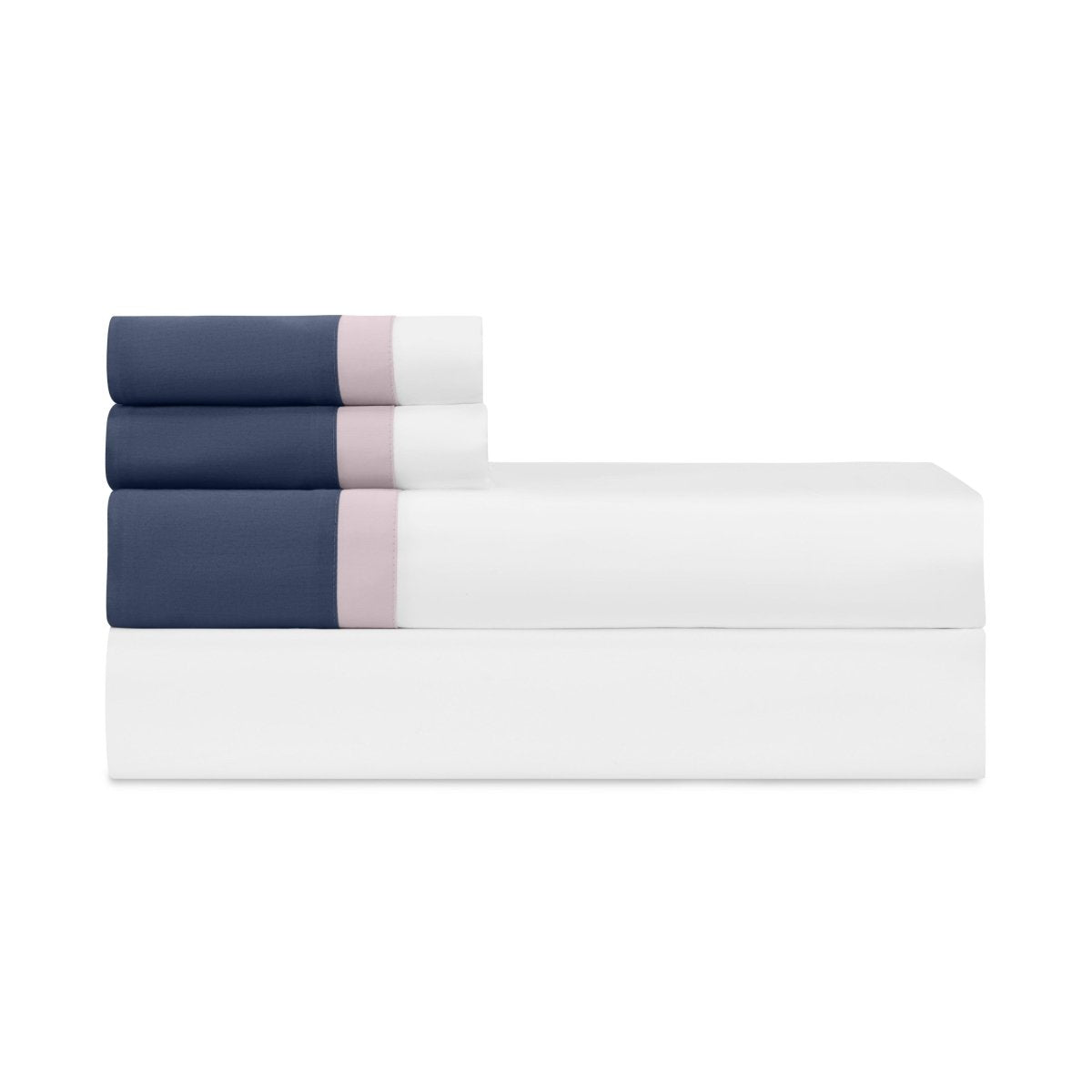 BORDERS KING PILLOWCASES - WHITE / INCENSO LAVENDER / NAVY BLUE