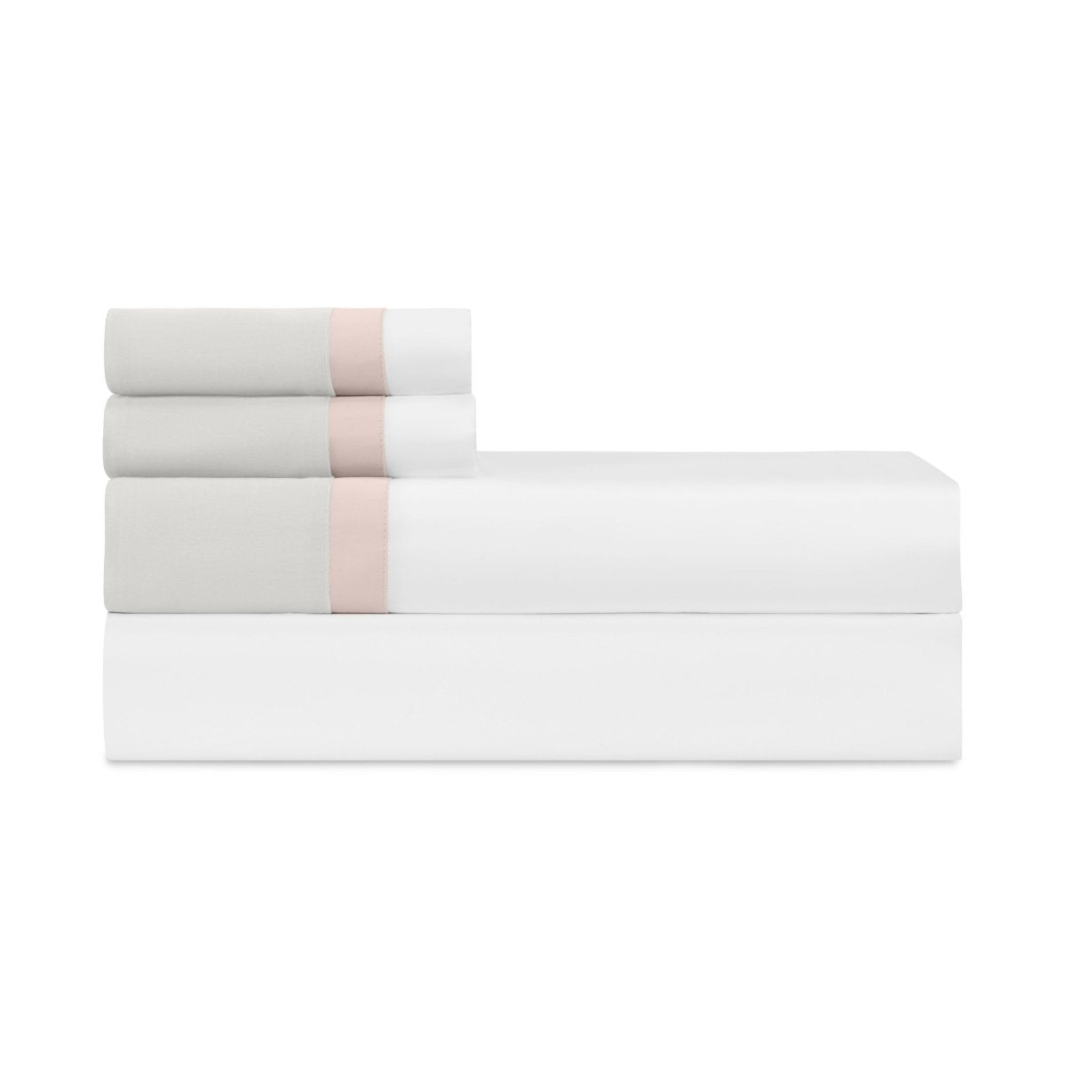 BORDERS KING PILLOWCASES - WHITE / LT PINK / PEBBLE
